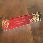 赤い背景(金ゴールドバラ) パーソナライズされた デスクネームプレート (側面)