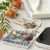 赤い腹のウッドペッカーと赤い(鳥)ショウジョウコウカンチョウ キーホルダー (正面右)