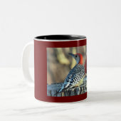 赤い腹のキツツキと赤い(鳥)ショウジョウコウカンチョウ ツートーンマグカップ (正面左)