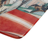 赤い自動車の中で女の子とパグ犬 カッティングボード (角)