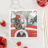 赤い自動車の中で女の子とパグ犬 スタンダードランチョンナプキン (インサイチュ)