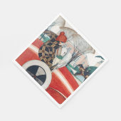 赤い自動車の中で女の子とパグ犬 スタンダードランチョンナプキン (角)