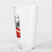 赤い自動車の中で女の子とパグ犬 タンブラーグラス (左)