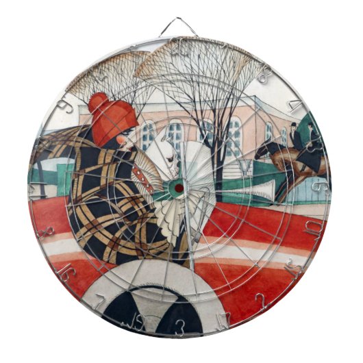 赤い自動車の中で女の子とパグ犬 ダーツボード (正面)