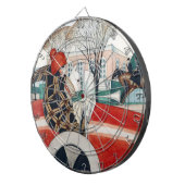 赤い自動車の中で女の子とパグ犬 ダーツボード (正面右)