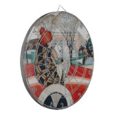 赤い自動車の中で女の子とパグ犬 ダーツボード (正面左)