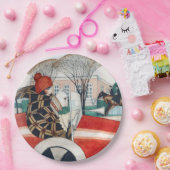 赤い自動車の中で女の子とパグ犬 ペーパープレート (パーティー)