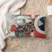 赤い自動車の中で女の子とパグ犬 ランバークッション (ブランケット)