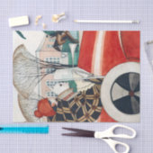 赤い自動車の中で女の子とパグ犬 薄葉紙 (クラフト)