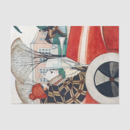 赤い自動車の中で女の子とパグ犬 薄葉紙 (正面)