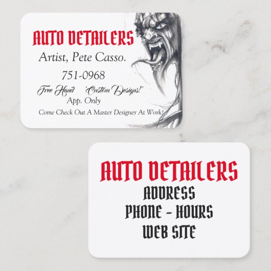 赤い自動Detailers白及び黒 名刺 (正面/裏面)