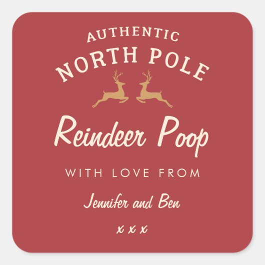 赤い自家製おもしろいクリスマストナカイウンチシール スクエアシール (正面)