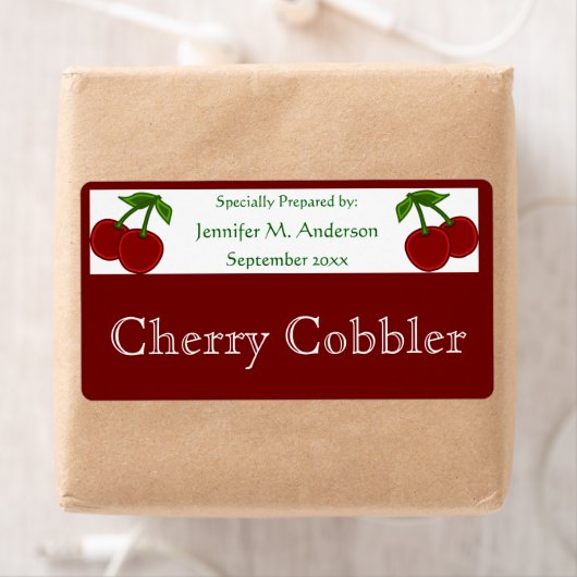 赤い自家製さくらんぼに囲まれたツインフード ラベル (インサイチュ)