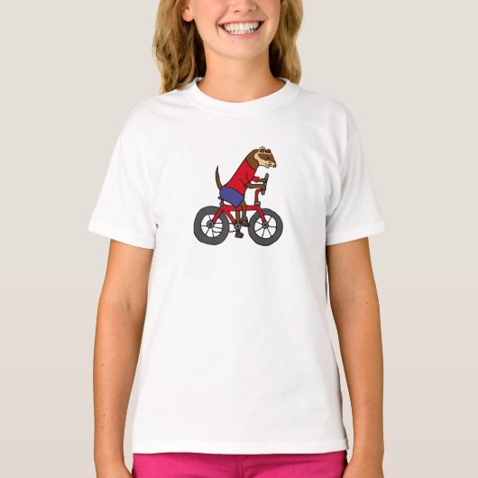 赤い自転車に乗っているおもしろいなフェレット Tシャツ (正面)