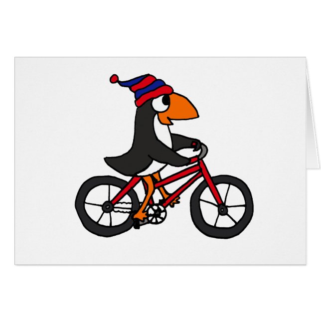 赤い自転車に乗っているおもしろいなペンギン (正面横)