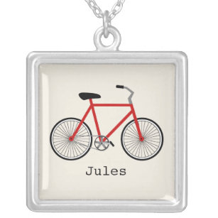 赤い自転車のパーソナライズなネックレス シルバープレートネックレス