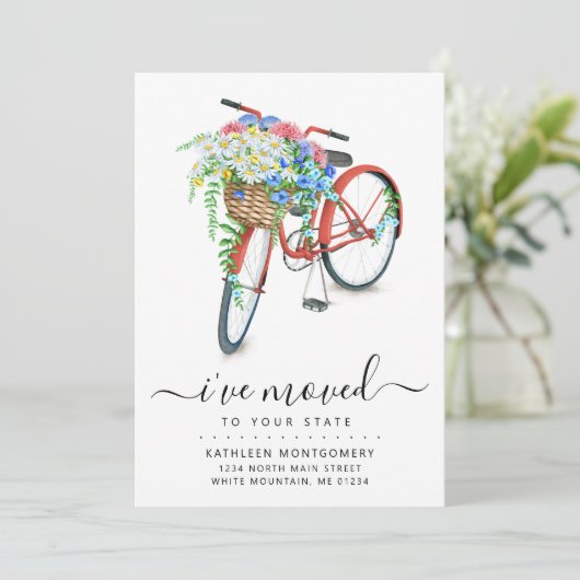 赤い自転車のフローラバスケットの移動告知 案内状 (スタンド正面)