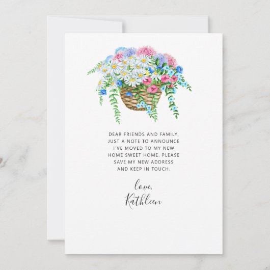 赤い自転車のフローラバスケットの移動告知 案内状 (裏面)