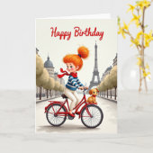 赤い自転車の誕生日カード カード (黄色い花)