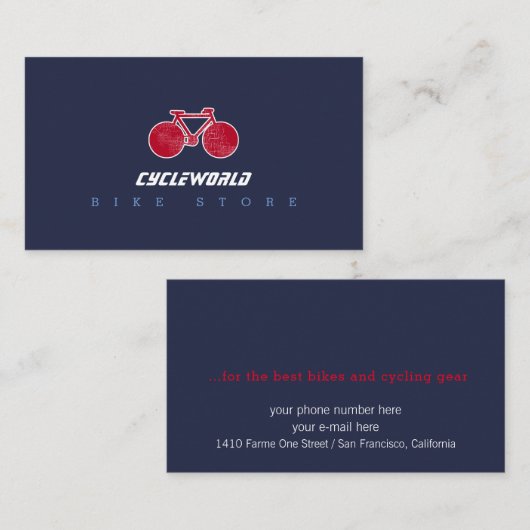 赤い自転車付きブルーサイクルストア名刺 名刺 (正面/裏面)