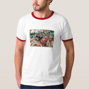 赤い自転車大人リンガーTシャツ Tシャツ