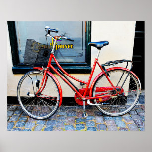 赤い自転車,コペンハーゲン,デンマーク ポスター