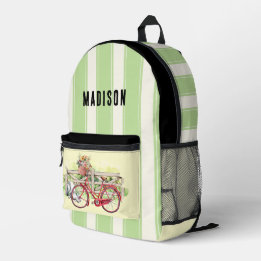 赤い自転車(花付き) Pesonized Backpack プリントバックパック
