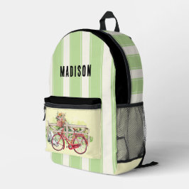 赤い自転車（花付き） Pesonized Backpack プリントバックパック
