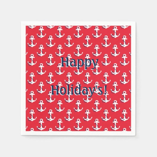 赤い航海のいかりカスタマイズ可能な休日メッセージ スタンダードカクテルナプキン (正面)