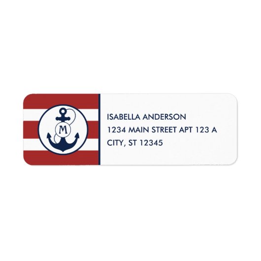 赤い航海のいかりストライプモノグラム ラベル (正面)