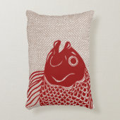 赤い航海の魚の頭&タウペヘリンボーン アクセントクッション (正面(垂直))