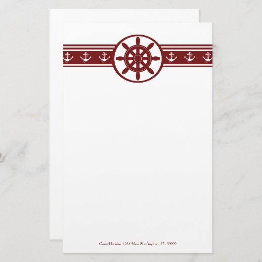 赤い船車文具パーソナライズされた具 便箋 (正面/裏面)