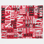 赤い色で繰り返モダンされる名前 フリースブランケット (正面(横))