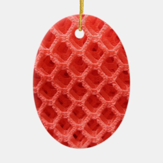 赤い色のかぎ編み布の外観 セラミックオーナメント (正面)