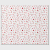 赤い色のハート図形のパターンの折り返し紙 ラッピングペーパー (フラット)