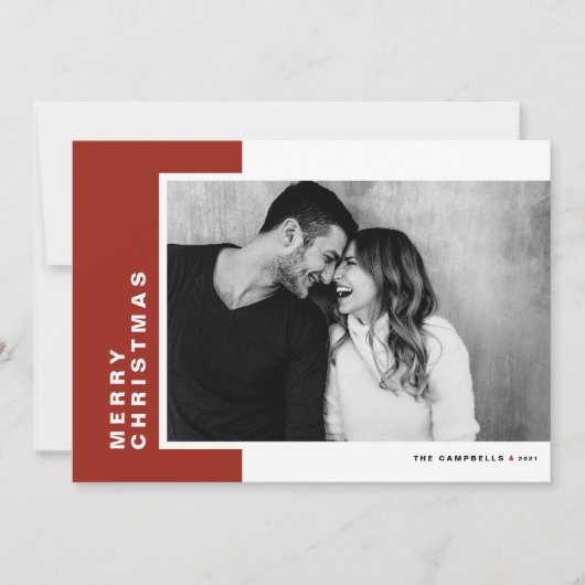 赤い色のモダンブロックMerry Christmasの写真 シーズンカード (正面)