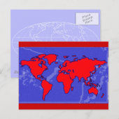 赤い色の世界地図 ポストカード (正面/裏面)