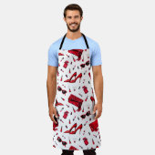 赤い色の女の子とシームレスな柄 エプロン (着用した状態)