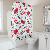 赤い色の女の子とシームレスな柄 シャワーカーテン (インサイチュ)