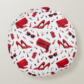 赤い色の女の子とシームレスな柄 ラウンドクッション (裏面)