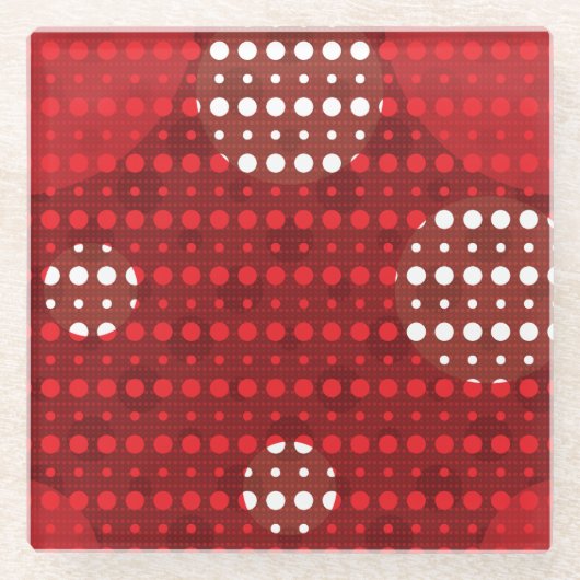 赤い色の抽象芸術水玉模様(暗) g9 ガラスコースター (正面)