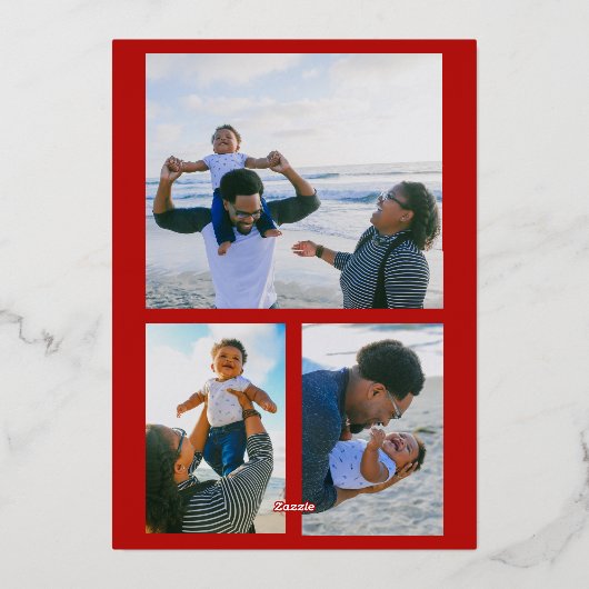 赤い色の楽しいホリデー あなたの大切な写真 ゴールド 箔シーズンカード (裏面)