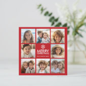 赤い色の8枚の写真の コラージュと一緒にクリスマスおめでとう シーズンカード (スタンド正面)