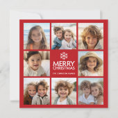 赤い色の8枚の写真の コラージュと一緒にクリスマスおめでとう シーズンカード (正面)