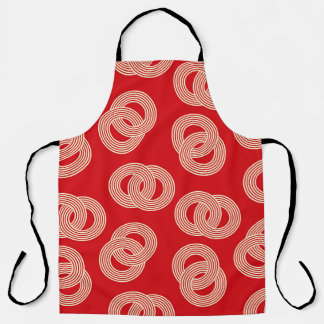 赤い色合い、インターロックされたリングのパタストライプのーン。 エプロン