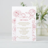 赤い芍薬のライン画のウェディング招待状 詳細 エンクロージャーカード (スタンド正面)