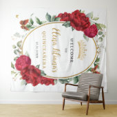 赤い芍薬の花の蝶のプリンセス歓迎 タペストリー (インサイチュ(横))