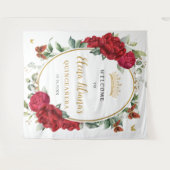 赤い芍薬の花の蝶のプリンセス歓迎 タペストリー (正面(横))