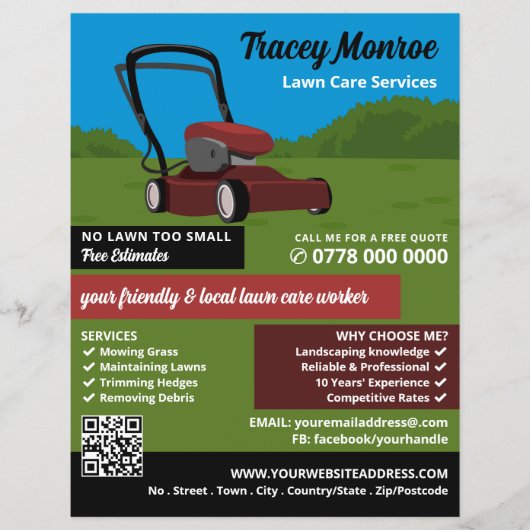 赤い芝刈り機のシーン、芝生サー気にビス チラシ (正面)