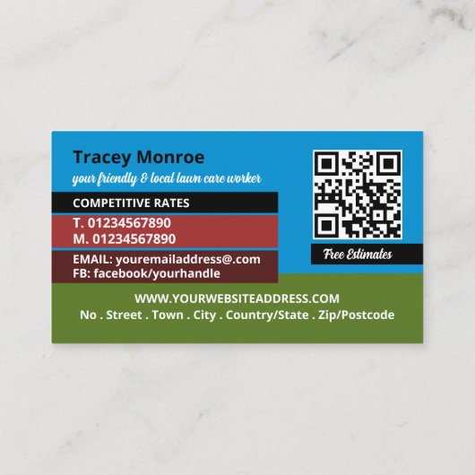 赤い芝刈り機のシーン、芝生サー気にビス 名刺 (裏面)